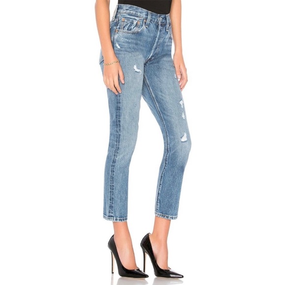 Levi's Wedgie Straight Jeans High Rise Medium Wash Before Dawn Distressed Sz 27 - Picture 3 of 15